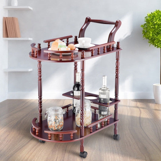 Costway Wood 2-Tier Kitchen Serving Bar Trolley Cart