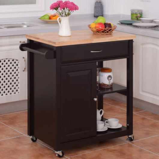 Costway Wood Rolling Kitchen Storage Trolley Cart