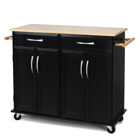 Costway Wood Top Rolling Kitchen Trolley Island Cart Storage Cabinet