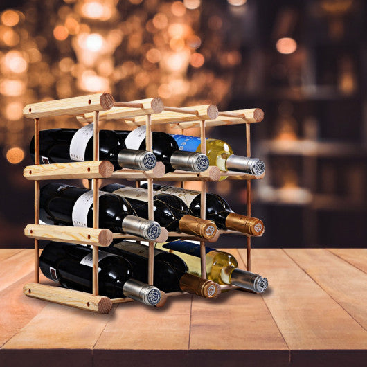Costway Wooden Bottle Rack Wine Holder for 12 Bottles