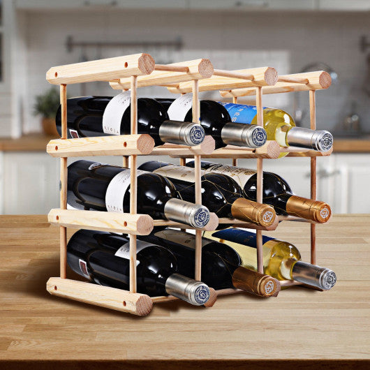 Costway Wooden Bottle Rack Wine Holder for 12 Bottles