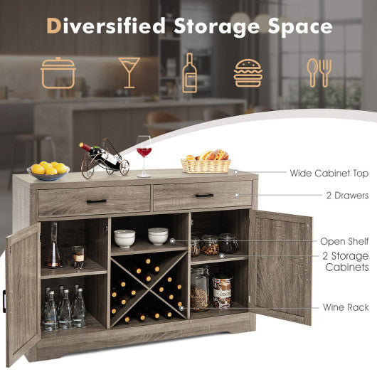 Costway Wooden Buffet Cabinet with 2 Large Storage Drawers and Detachable Wine Rack