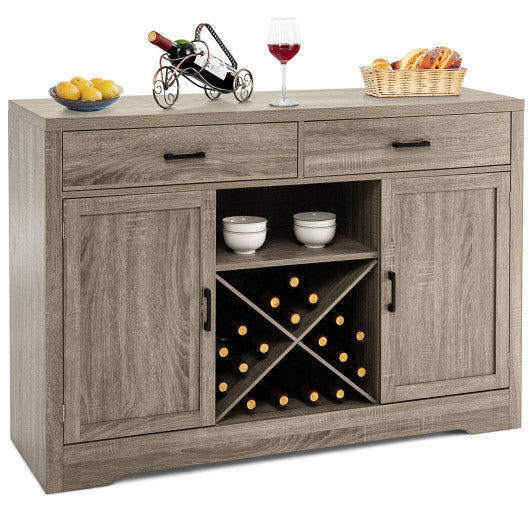 Costway Wooden Buffet Cabinet with 2 Large Storage Drawers and Detachable Wine Rack