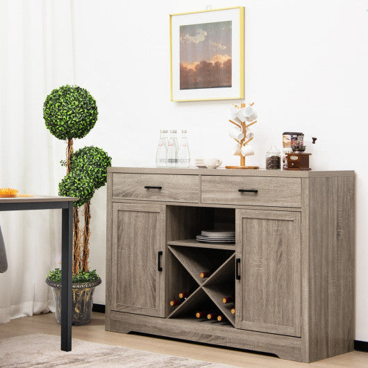 Costway Wooden Buffet Cabinet with 2 Large Storage Drawers and Detachable Wine Rack