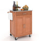 Costway Wooden Kitchen Rolling Storage Cabinet with Stainless Steel Top