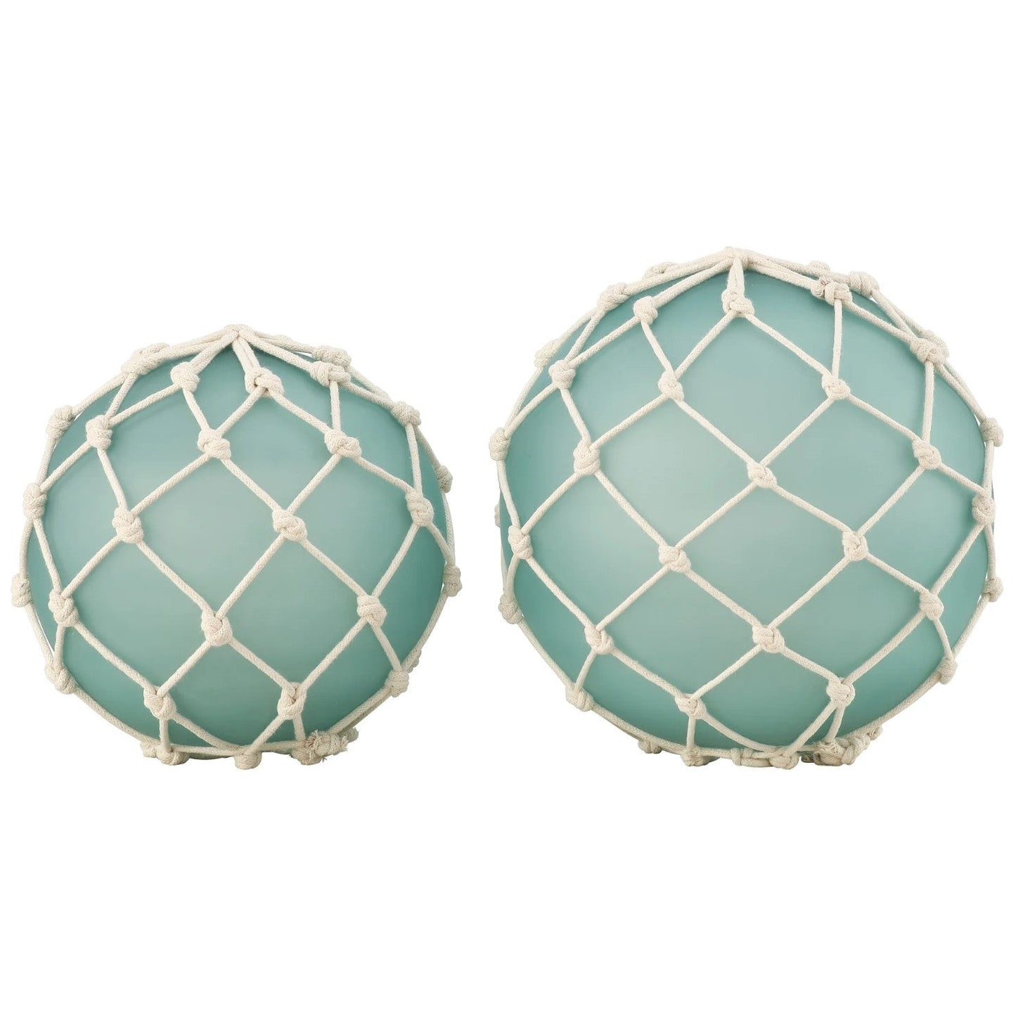 Crestview Collection 10" & 8" Coastal Glass Fisher Buoys Decoration Wrapped With Bleached Rope In Aqua Glass Finish