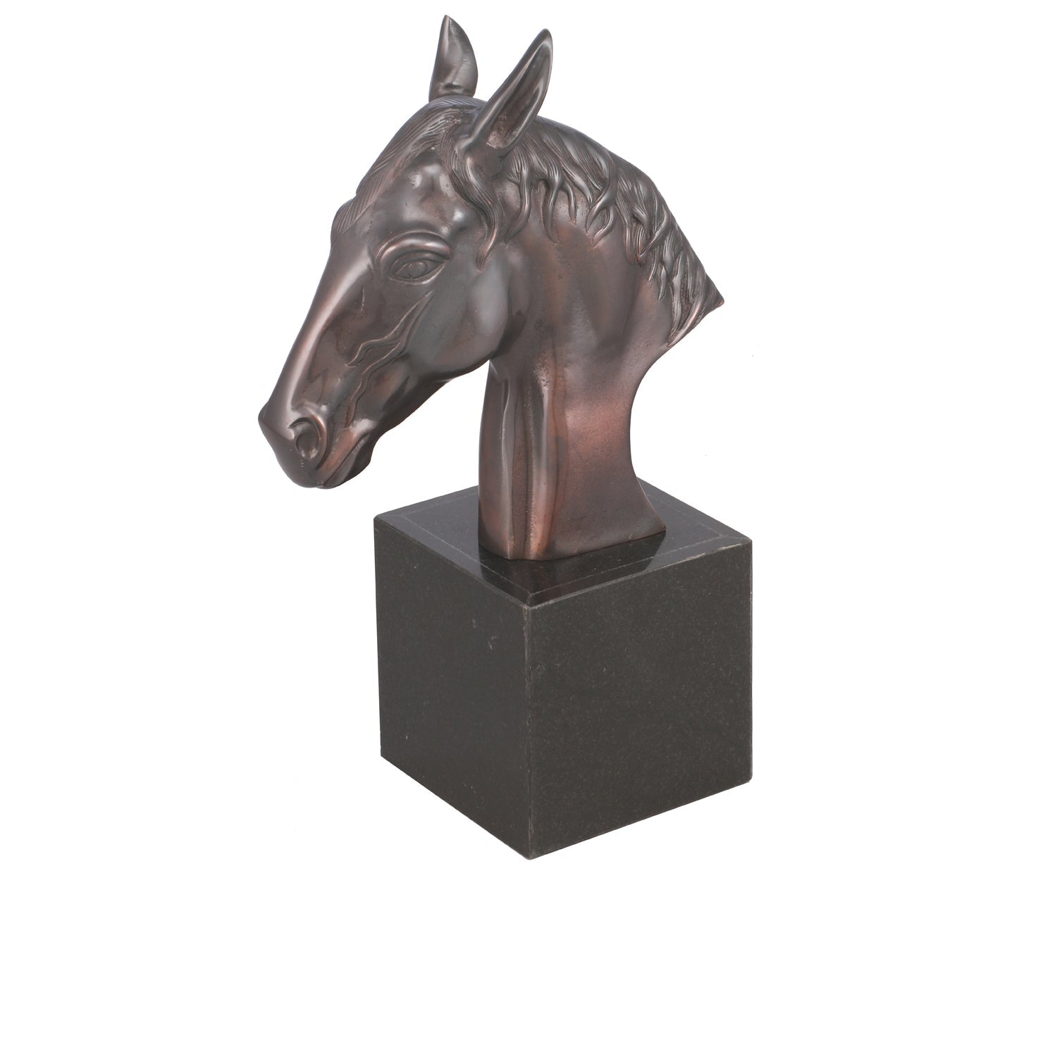 Crestview Collection 10" x 4" x 14" Traditional Aluminum And Marble Horse Bust Statue In Bronze and Black Finish