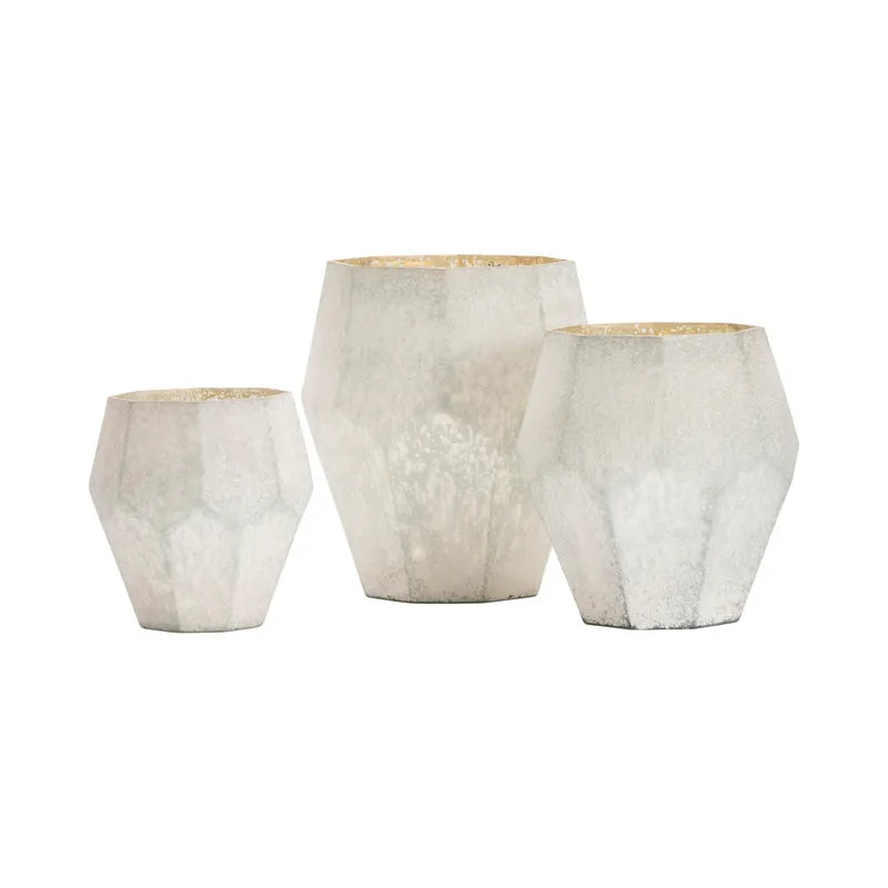 Crestview Collection 11" & 10" & 8" 3-Piece Transitional Glass Frost Vase In White Wash Finish