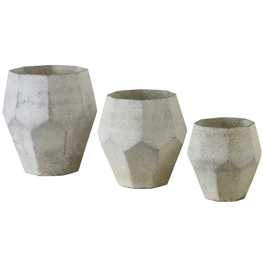 Crestview Collection 11" & 10" & 8" 3-Piece Transitional Glass Frost Vase In White Wash Finish
