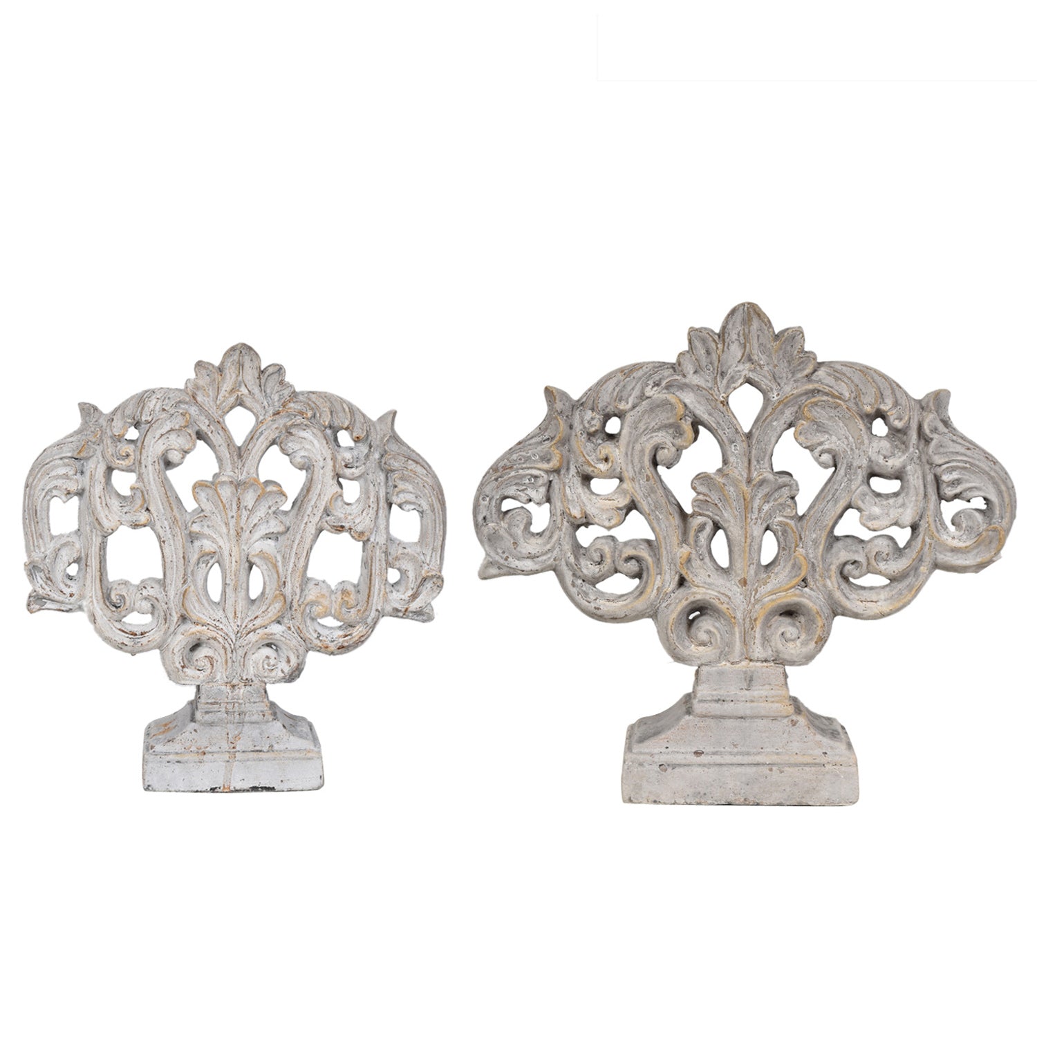 Crestview Collection 15" & 13" 2-Piece Traditional Cement Filigree Statue In Rustic White Gray Finish