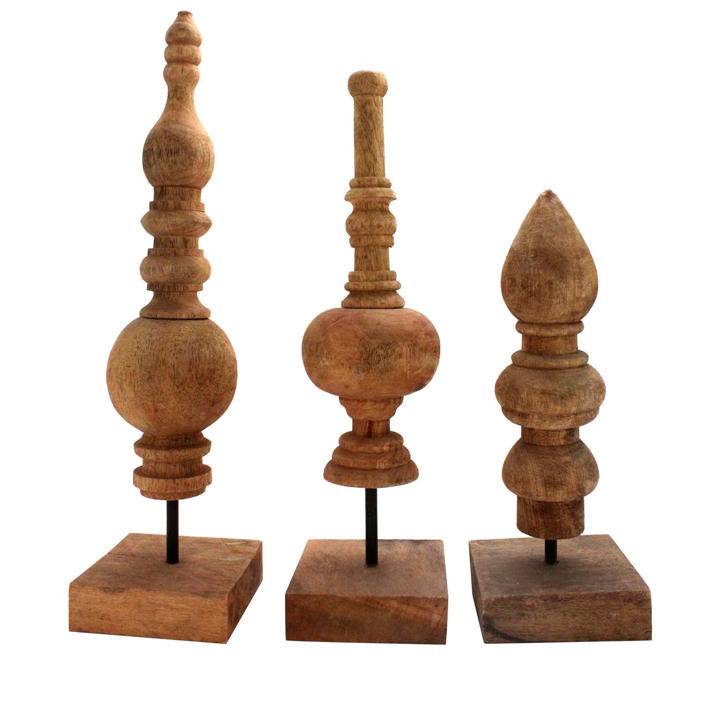 Crestview Collection 16" & 14" & 11" Rustic Wood Museum Object Pilar Tuned Wood Finials In Wood Finish