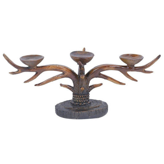 Crestview Collection 17" x 5" x 7" Rustic Resin Decorative Candle Holder In Natural Antler Finish