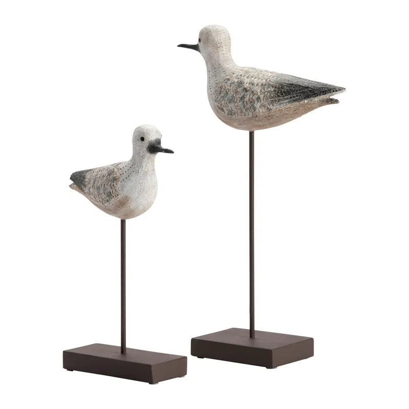 Crestview Collection 18" & 13" 2-Piece Coastal Metal And Resin Coastal Bird Statue In Antique White and Black Finish