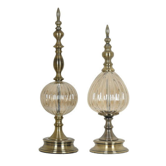 Crestview Collection 22" & 19" 2-Piece Traditional Metal Copper Finials In Antique Brass and Pearl Glass Finish