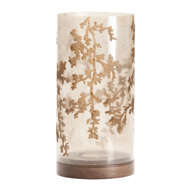 Crestview Collection Adele 8" x 8" x 15" Traditional Glass Wood And Metal Large Hurricane Vase In Champagne Finish