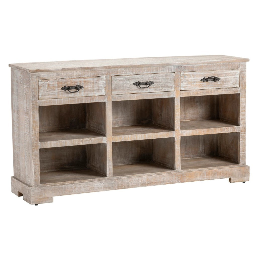 Crestview Collection Adler 64" x 16" x 35" Rustic Wood Console In Distressed White Finish