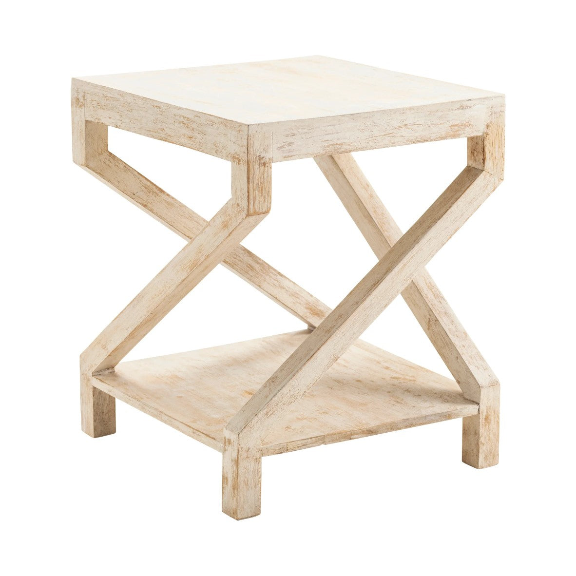 Crestview Collection Amelia 18" x 18" x 22" Rustic Wood Accent Table In Distressed White Finish