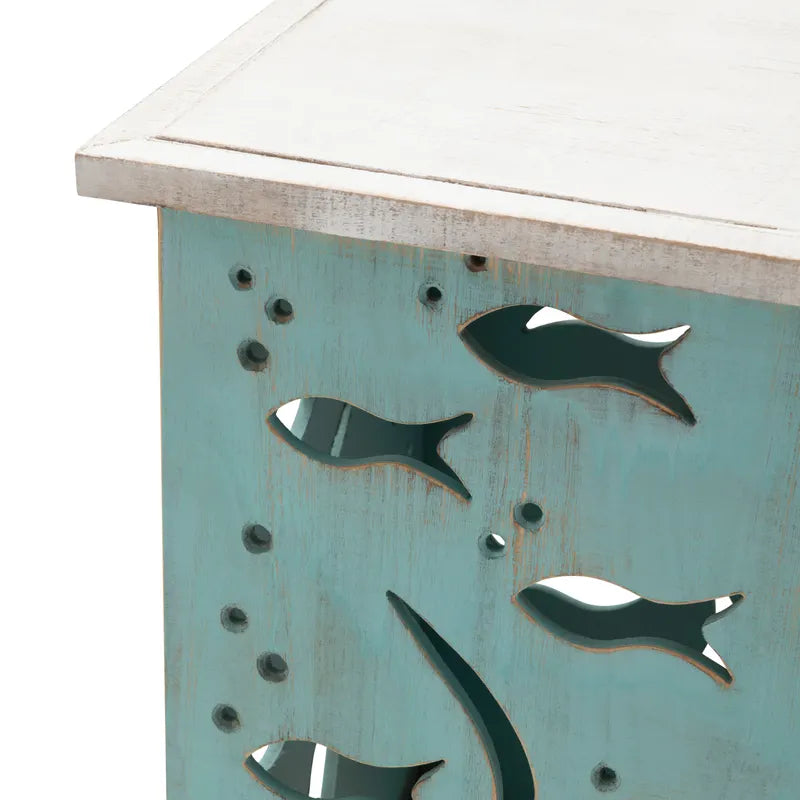 Crestview Collection Aquarium 22" x 22" x 23" Coastal Wood Square Accent Table In Seafoam and Whitewash Finish