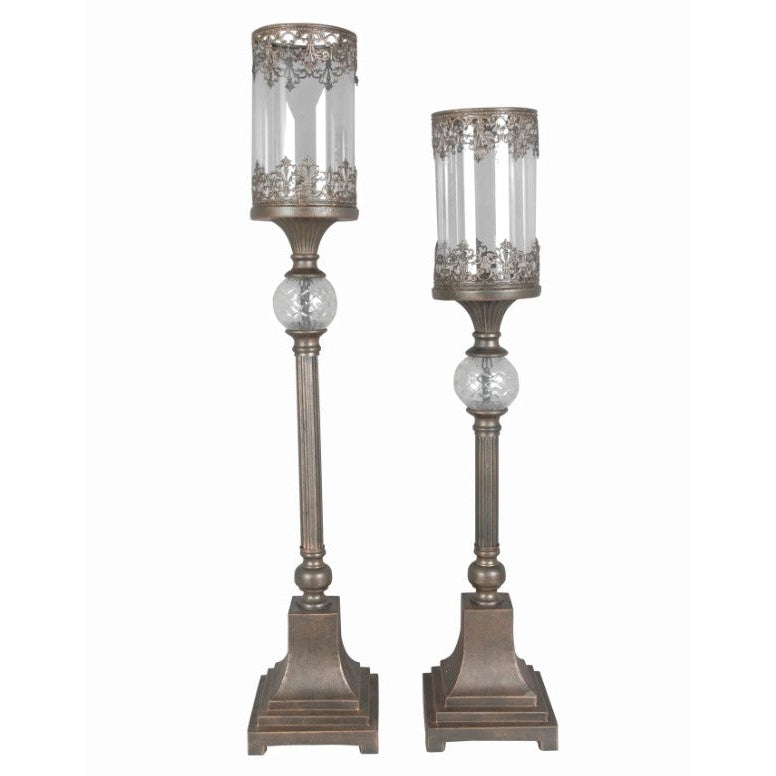 Crestview Collection Ashland 30" & 34" 2-Piece Traditional Metal And Glass Candle Holder In Regency Bronze Finish