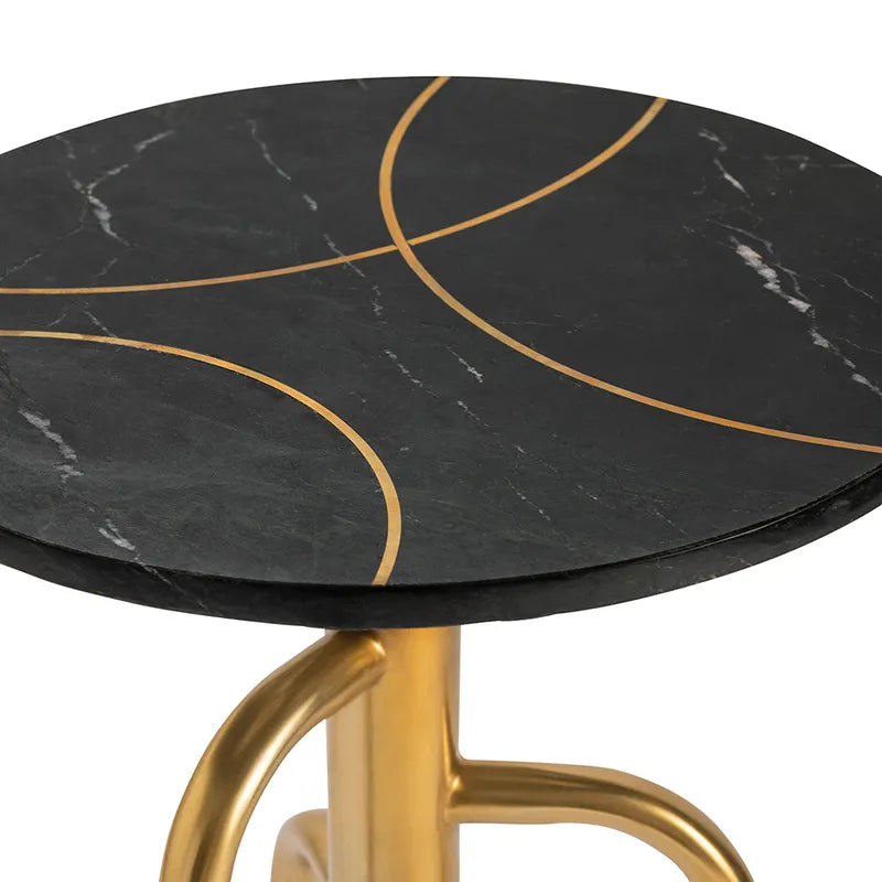 Crestview Collection Ava 16" x 16" x 25" Modern Iron And Marble Accent Table In Black and Gold Finish