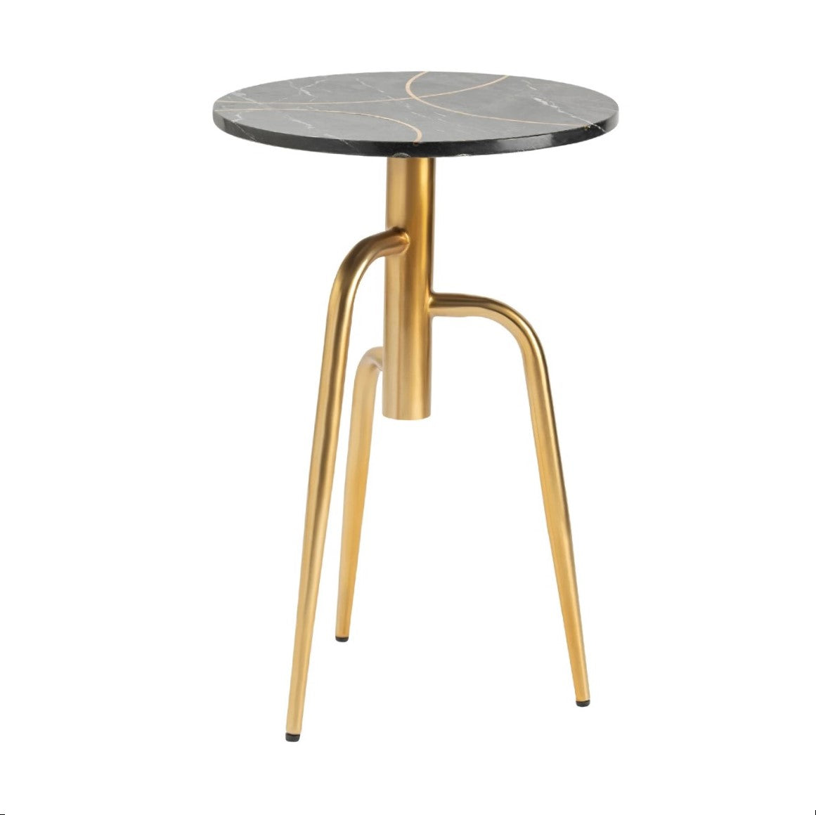 Crestview Collection Ava 16" x 16" x 25" Modern Iron And Marble Accent Table In Black and Gold Finish