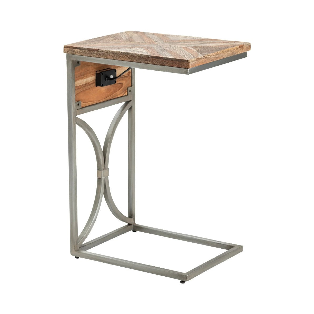 Crestview Collection Bengal Manor 14" x 18" x 25" Rustic Acacia Wood And Metal C Side Table with USB Power In Natural Finish