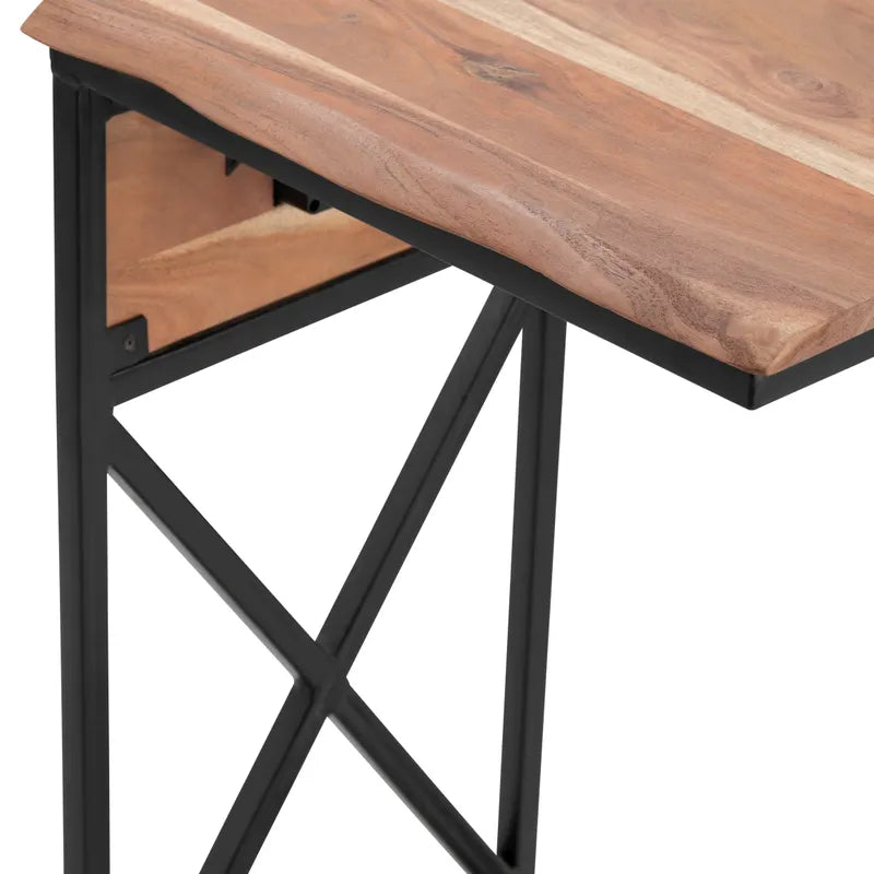 Crestview Collection Bengal Manor 14" x 18" x 25" Rustic Live Edge Acacia Wood And Metal C Side Table with USB Power In Natural Finish