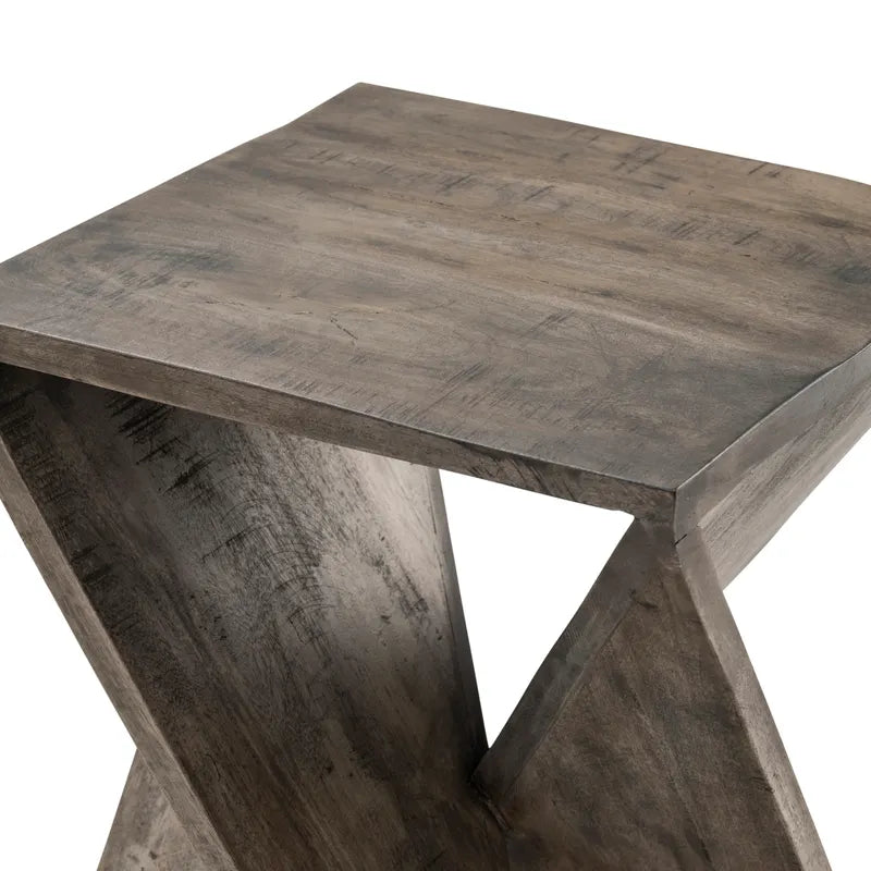 Crestview Collection Bengal Manor 16" x 16" x 24" Rustic Mango Wood Twist Square End Table In Gray Finish
