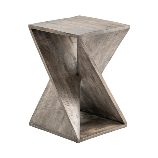 Crestview Collection Bengal Manor 16" x 16" x 24" Rustic Mango Wood Twist Square End Table In Gray Finish