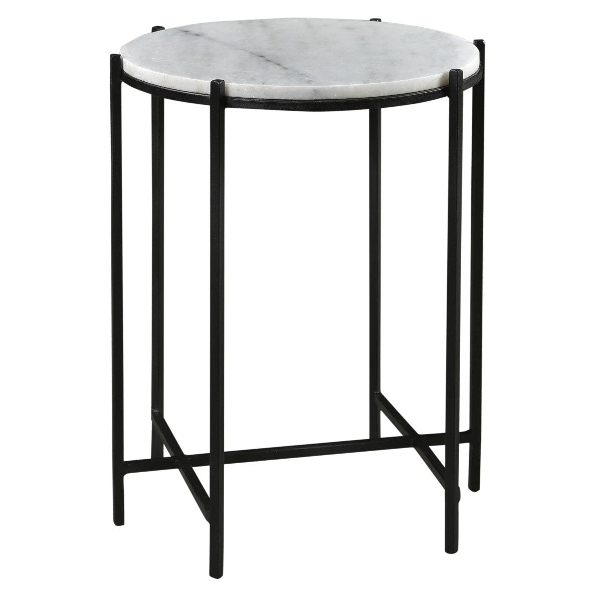 Crestview Collection Bengal Manor 17" x 17" x 22" Modern Iron And Marble Accent Table In Black and White Finish