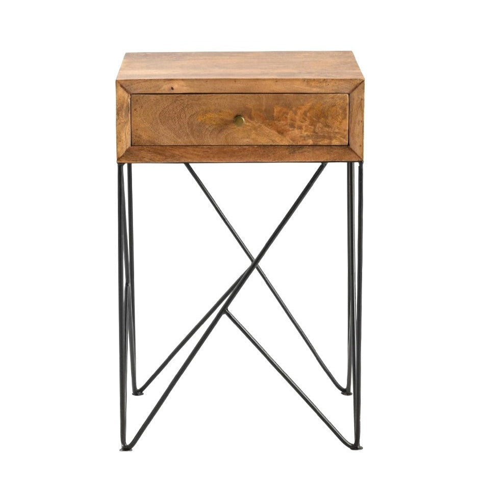 Crestview Collection Bengal Manor 18" x 14" x 28" 1-Drawer Transitional Acacia Wood And Metal Accent Table In Light Wood Finish