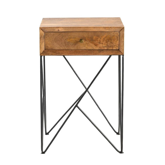 Crestview Collection Bengal Manor 18" x 14" x 28" 1-Drawer Transitional Acacia Wood And Metal Accent Table In Light Wood Finish