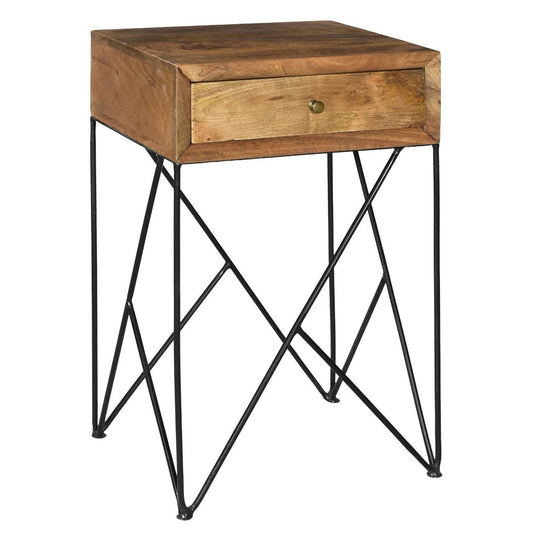 Crestview Collection Bengal Manor 18" x 14" x 28" 1-Drawer Transitional Acacia Wood And Metal Accent Table In Light Wood Finish