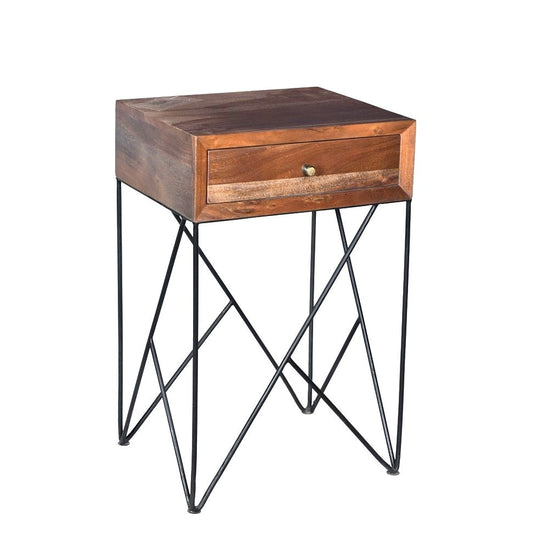 Crestview Collection Bengal Manor 18" x 14" x 28" 1-Drawer Transitional Acacia Wood And Metal Accent Table In Natural Finish