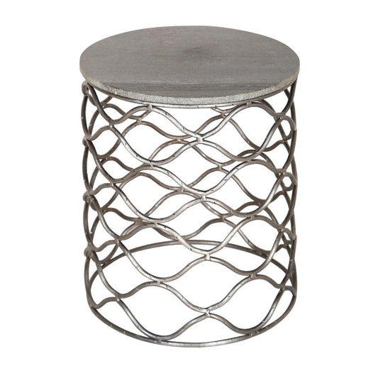 Crestview Collection Bengal Manor 18" x 18" x 22" Modern Solid Iron And Marble Accent Table In Gray and Nickel Finish