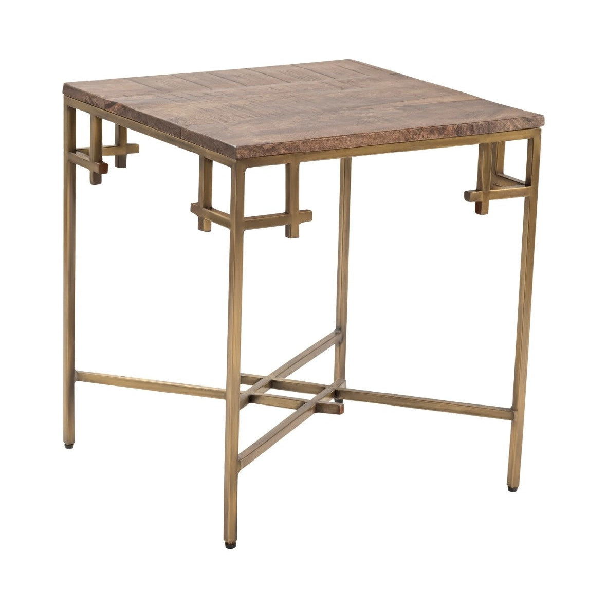 Crestview Collection Bengal Manor 20" x 20" x 22" Occasional Mango Wood And Iron Square End Table With Iron Corner In Aged Gold Finish In Natural Finish