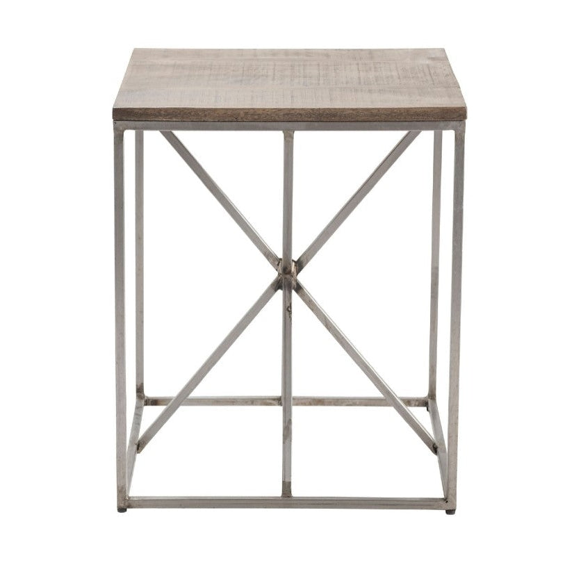 Crestview Collection Bengal Manor 20" x 20" x 24" Occasional Rough Mango Wood And Iron Asterisk Square End Table In Natural Wood and Metal Finish