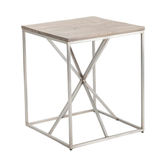 Crestview Collection Bengal Manor 20" x 20" x 24" Occasional Rough Mango Wood And Iron Asterisk Square End Table In Natural Wood and Metal Finish