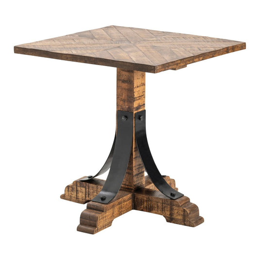 Crestview Collection Bengal Manor 22" x 22" x 23" Occasional Mango Wood And Iron Trestle Base Square End Table In Natural Wood Finish