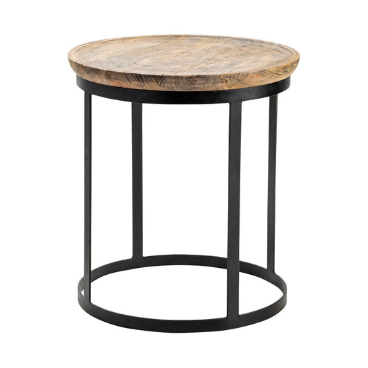 Crestview Collection Bengal Manor 22" x 22" x 24" Occasional Mango Wood And Metal Round End Table In Natural Wood and Black Finish