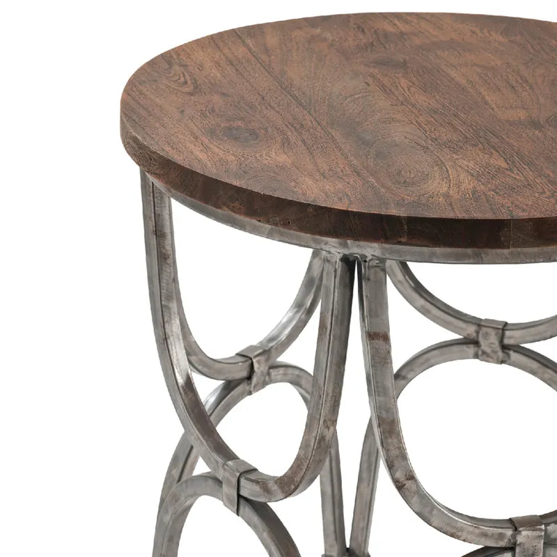 Crestview Collection Bengal Manor 23" x 23" x 24" Occasional Mango Wood And Steel Round End Table In Natural Wood and Nickel Finish