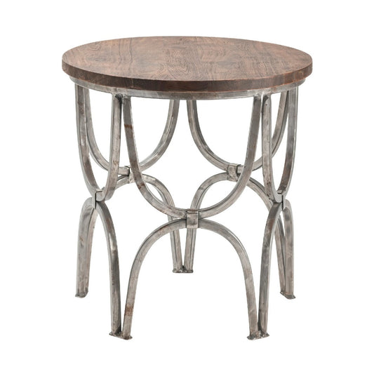 Crestview Collection Bengal Manor 23" x 23" x 24" Occasional Mango Wood And Steel Round End Table In Natural Wood and Nickel Finish