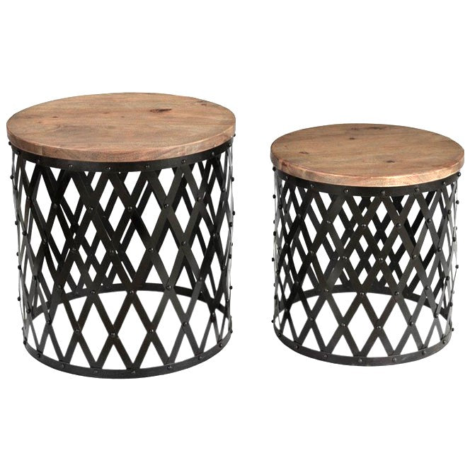 Crestview Collection Bengal Manor 24" x 24" x 25" Rustic Iron And Mango Wood Set of Tables In Natural Wood and Black Finish