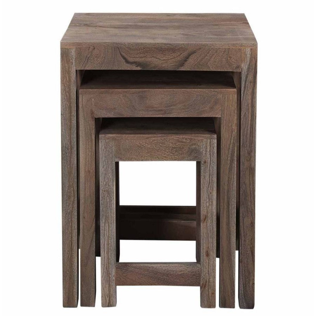 Crestview Collection Bengal Manor 25" x 16" x 24" Rustic Acacia Wood Set of Nested Tables In Natural Wood Finish