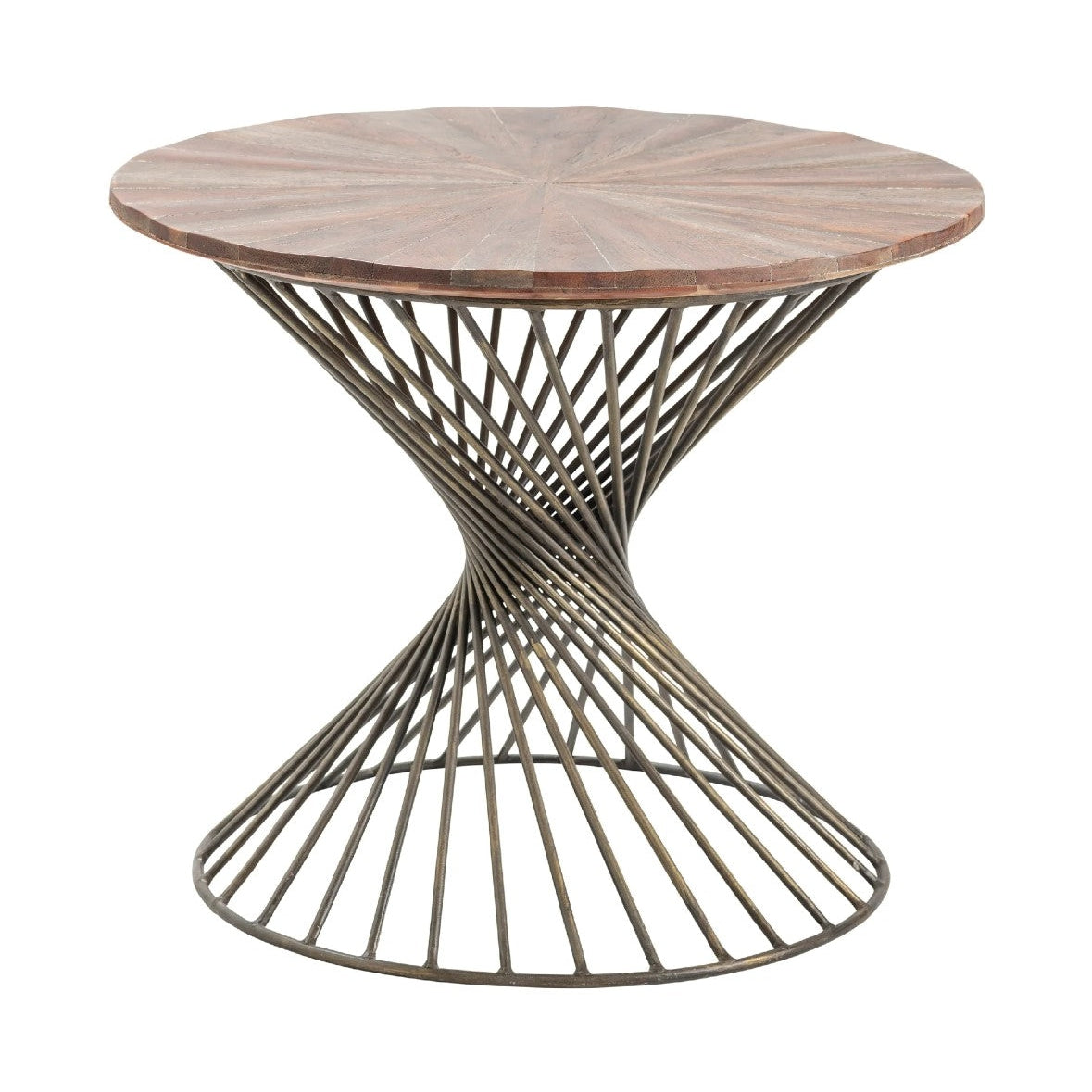 Crestview Collection Bengal Manor 25" x 25" x 21" Rustic Pie-Cut Wood Top And Twist Metal Round Accent Table In Natural Wood Finish