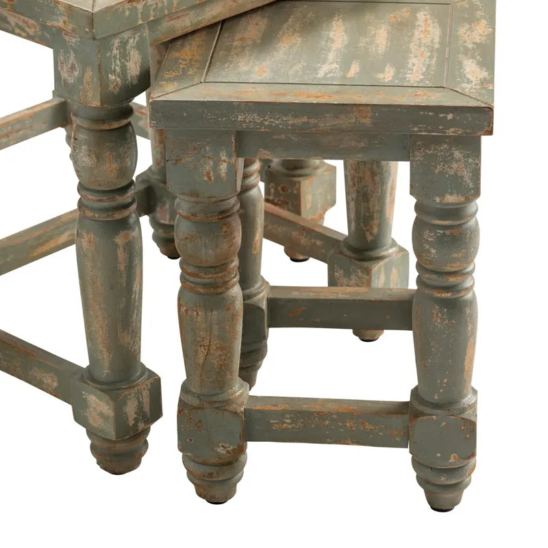 Crestview Collection Bengal Manor 26" x 18" x 24" Rustic Mango Wood Set of Nested Tables In Distressed Gray Finish