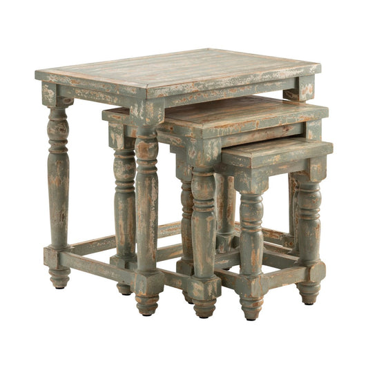 Crestview Collection Bengal Manor 26" x 18" x 24" Rustic Mango Wood Set of Nested Tables In Distressed Gray Finish