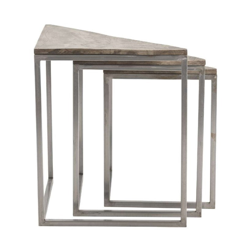 Crestview Collection Bengal Manor 28" x 15" x 24" Occasional Mango Wood And Scraped Iron Set of 3 Corner Nested Tables In Parkview Gray Finish