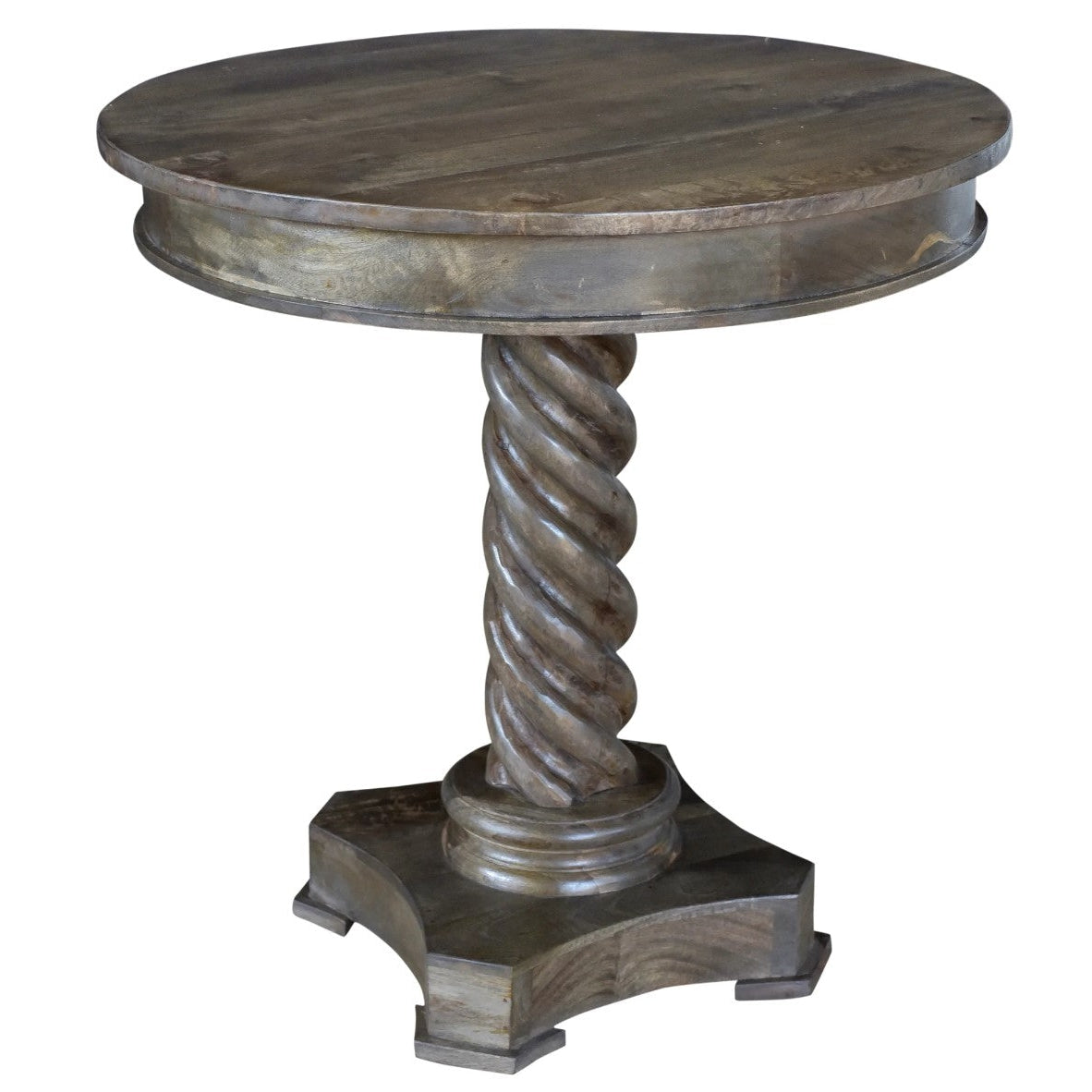 Crestview Collection Bengal Manor 30" x 30" x 30" Rustic Mango Wood Carved Rope Twist Accent Table In Natural Wood Finish