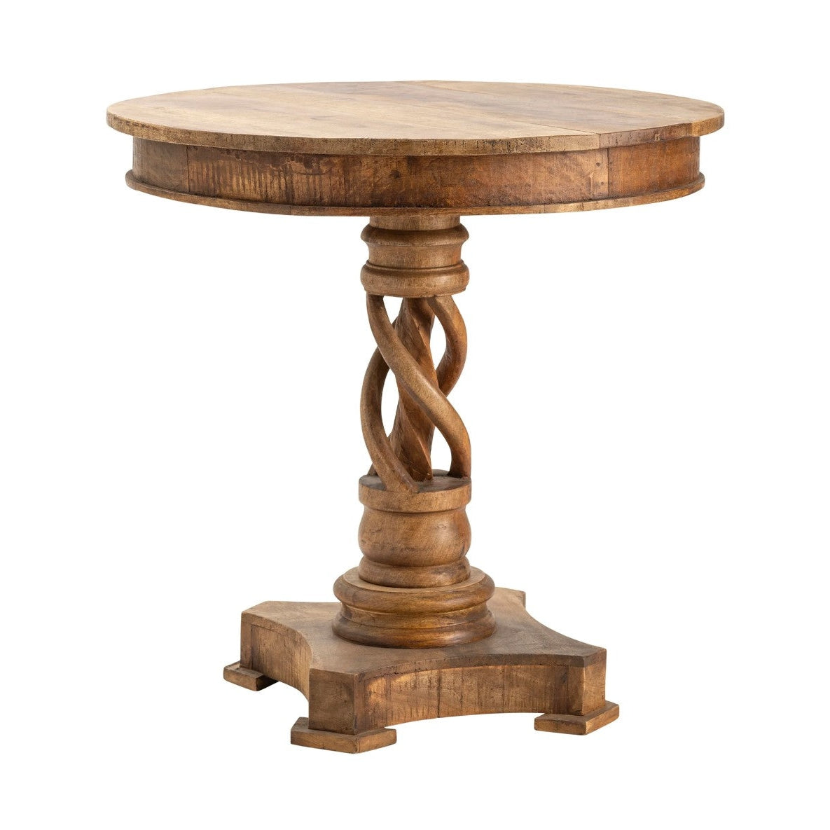 Crestview Collection Bengal Manor 30" x 30" x 30" Rustic Mango Wood Twist Accent Table In Natural Wood Finish